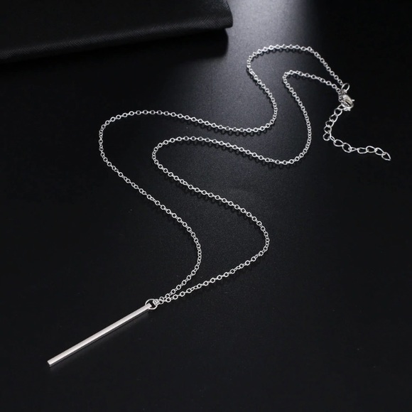 LAST ONE! Silver long chain necklace w/ bar charm - Picture 2 of 6